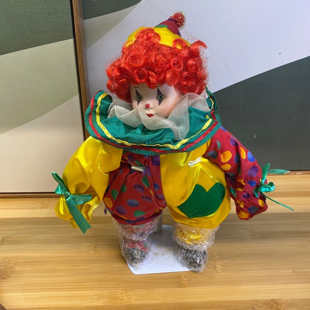 Unbranded Porcelain Clown Doll Unisex OS Multicolor Polka Dot Circus Harlequin